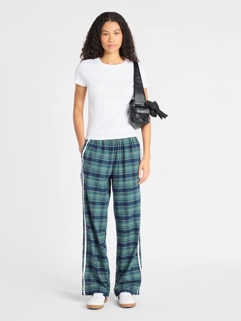 No Boundaries Plaid Side Stripe Cotton Mid Rise Lounge Boxer Pants Dark Navy L